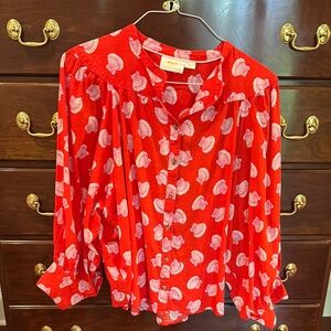 Anthropologie Red and White Shell Print Blouse